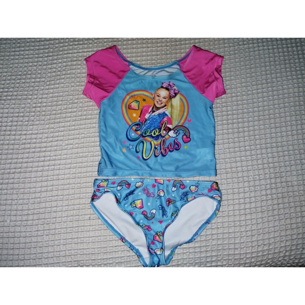 Jojo Siwa Girls "Good Vibes" 2 Piece Bathing Suit Swim Suit Size 6/6x EUC
